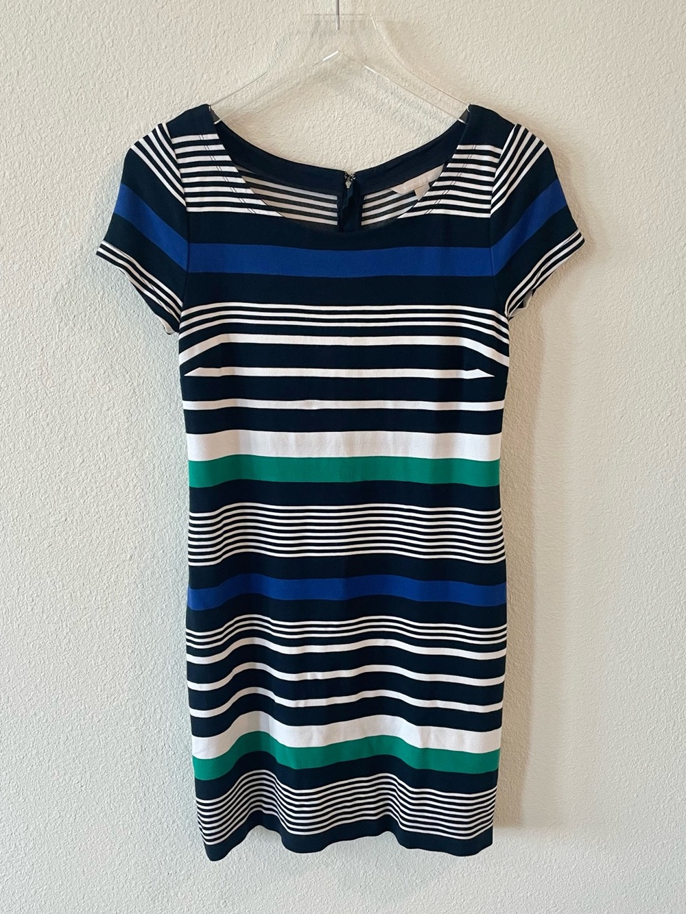 Banana Republic Striped Navy, White & Green Shift Dress